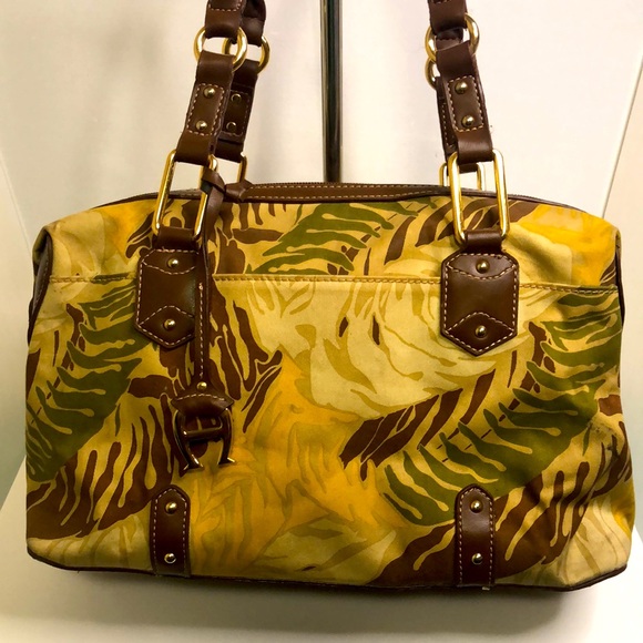 ETIENNE AIGNER brown canvas multi colored shoulder bag. Gold hardware. - Picture 2 of 16